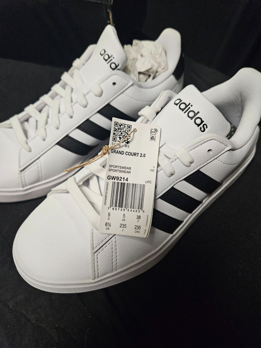 Size 6.5 - Adidas Grand Court 2.0 WHT/BLK NIB