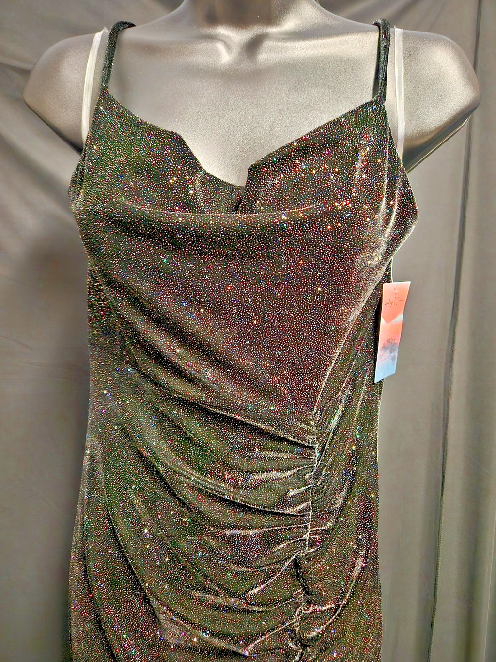 HALEY&JUNE SZ M LONG BLACK SEQUINED/RUCHED FRONT SLIT PULLOVER GOWN NWT