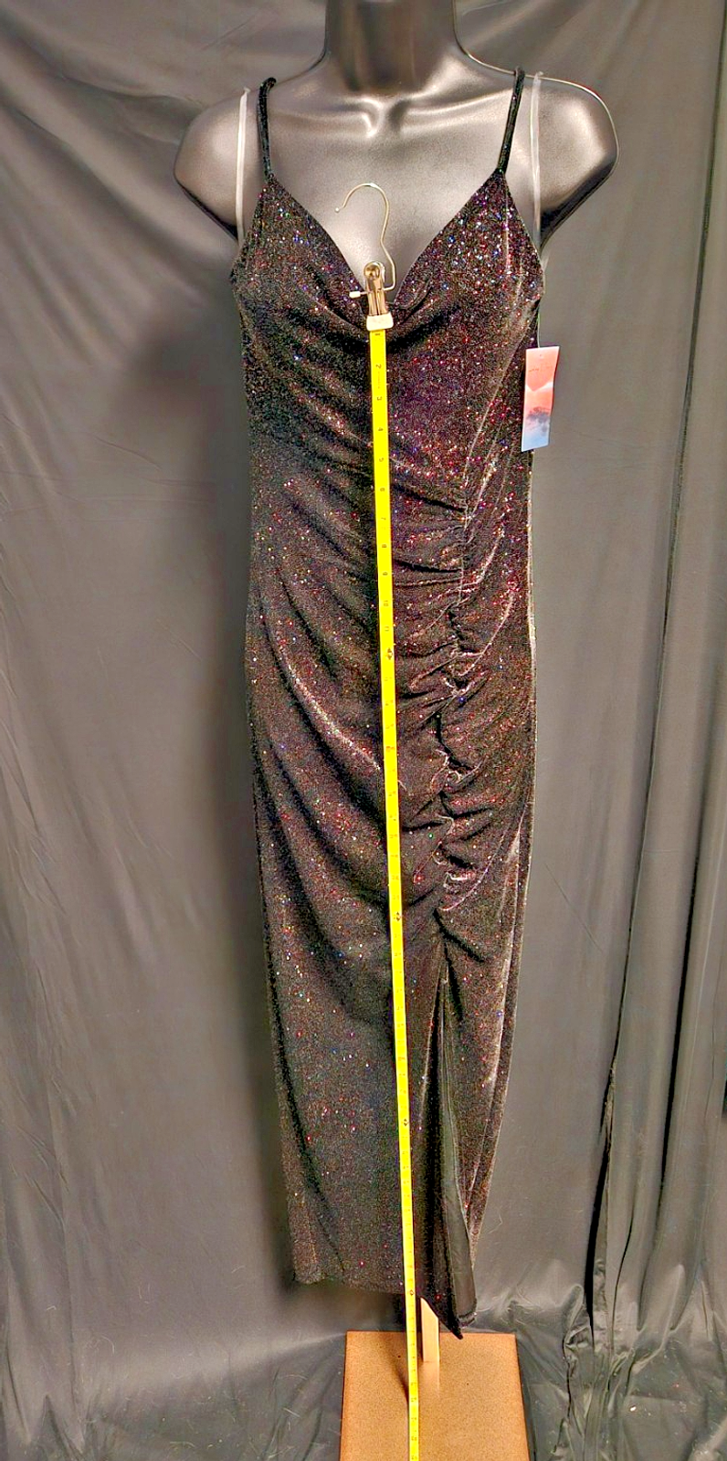 HALEY&JUNE SZ M LONG BLACK SEQUINED/RUCHED FRONT SLIT PULLOVER GOWN NWT