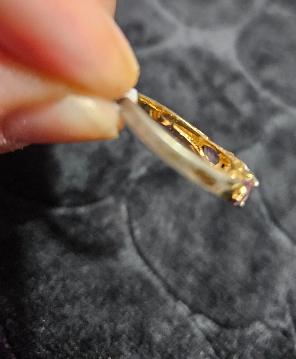 WOMEN'S SIZE 7 3/4 AMYTHEST, OPAL, CZ GOLD FILLED STERLING SILVER RING SOME WEAR