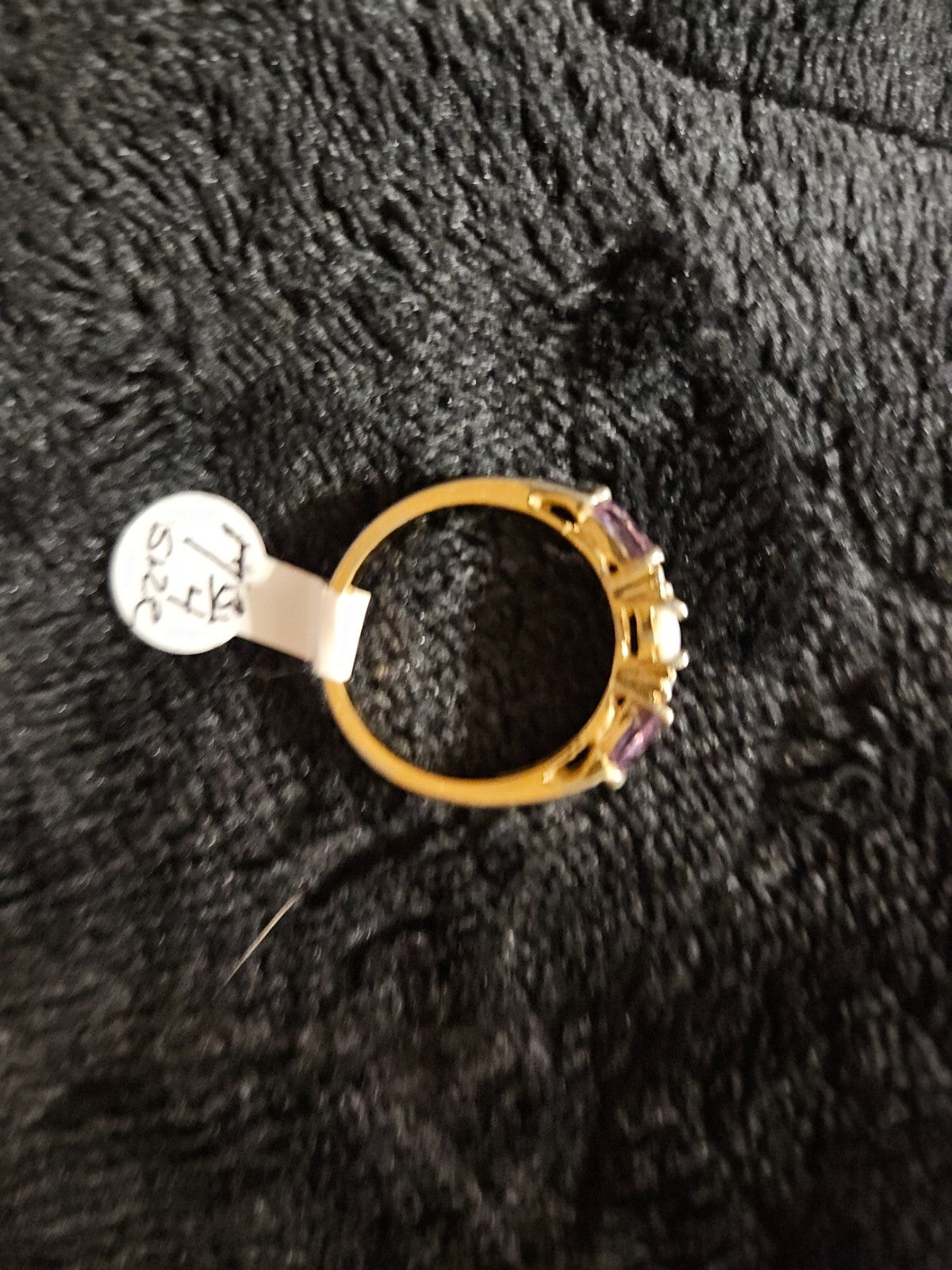 WOMEN'S SIZE 7 3/4 AMYTHEST, OPAL, CZ GOLD FILLED STERLING SILVER RING SOME WEAR