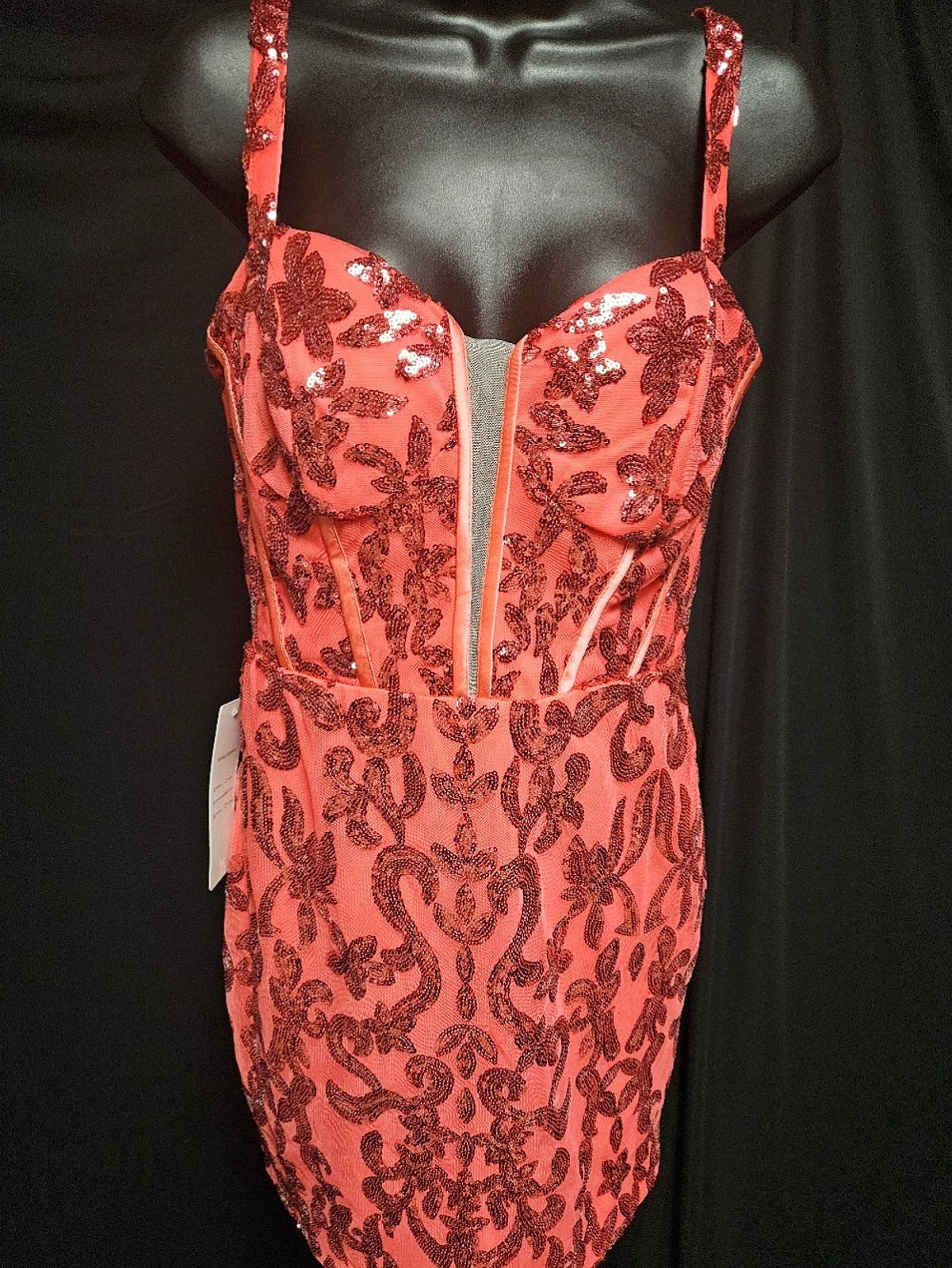 SIZE M 8/10 RED/DK PINK SEQUIN SHORT CORSET COCKTAIL/PROM/FORMAL NWT