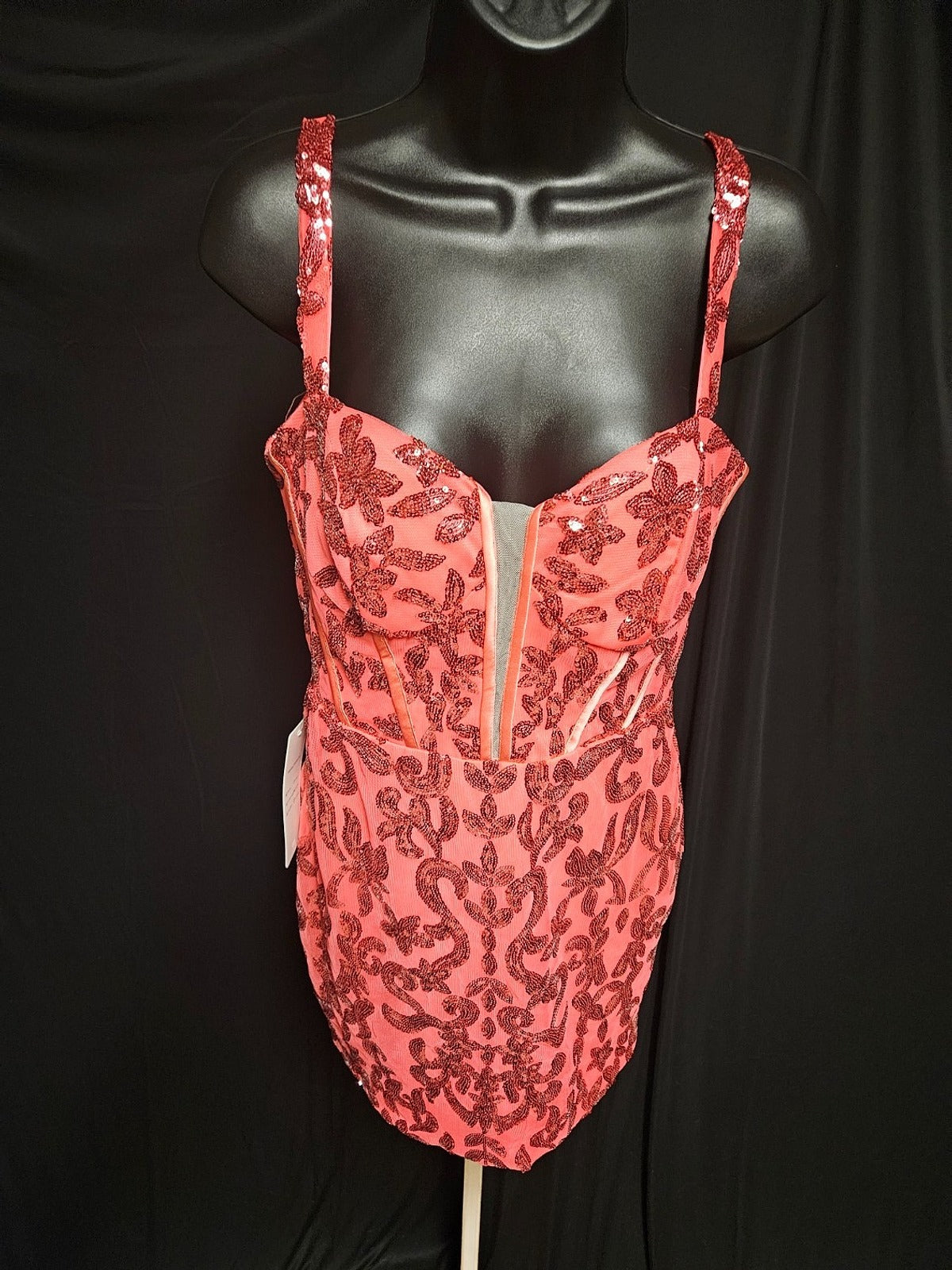 SIZE M 8/10 RED/DK PINK SEQUIN SHORT CORSET COCKTAIL/PROM/FORMAL NWT