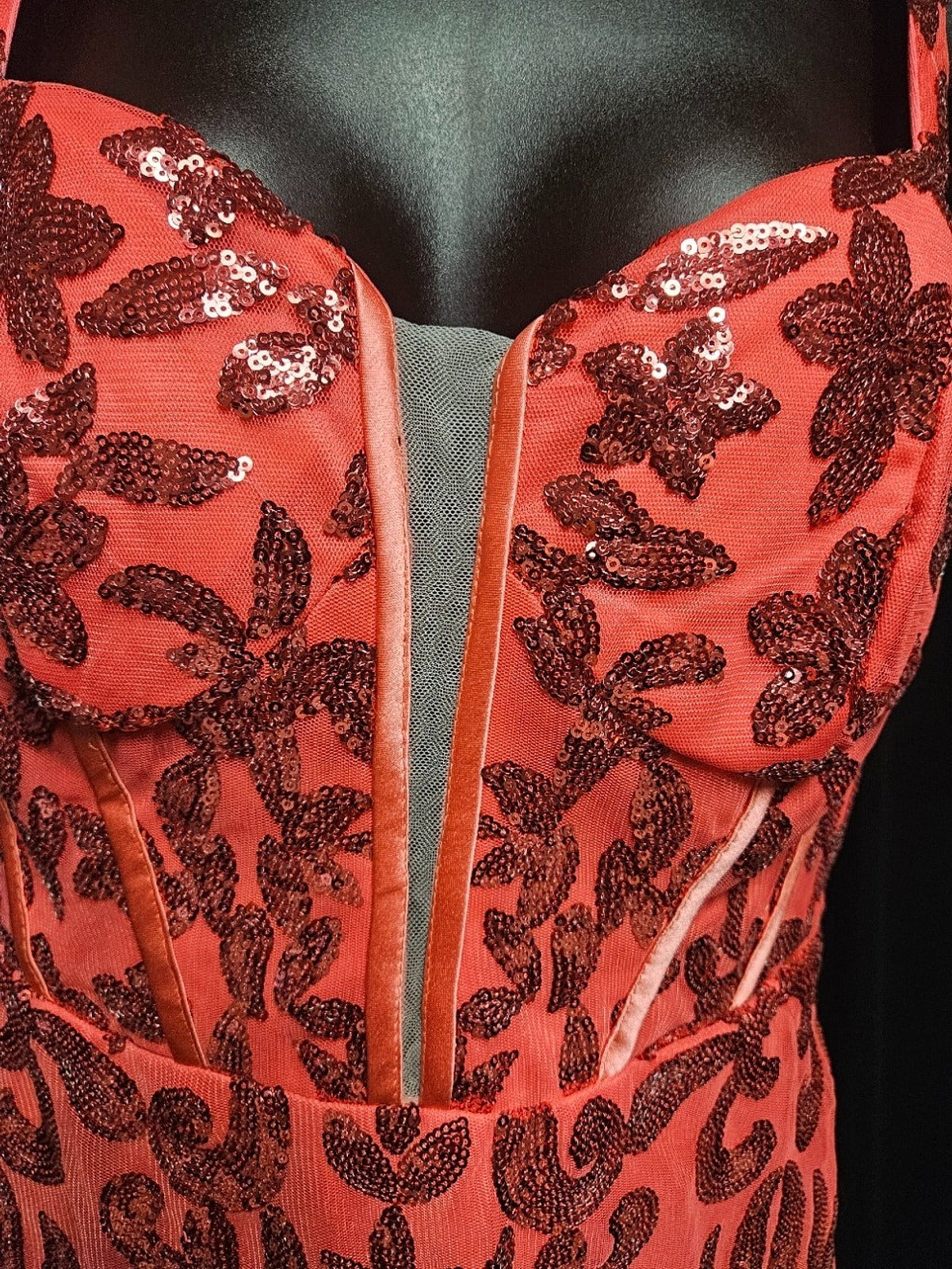 SIZE M 8/10 RED/DK PINK SEQUIN SHORT CORSET COCKTAIL/PROM/FORMAL NWT