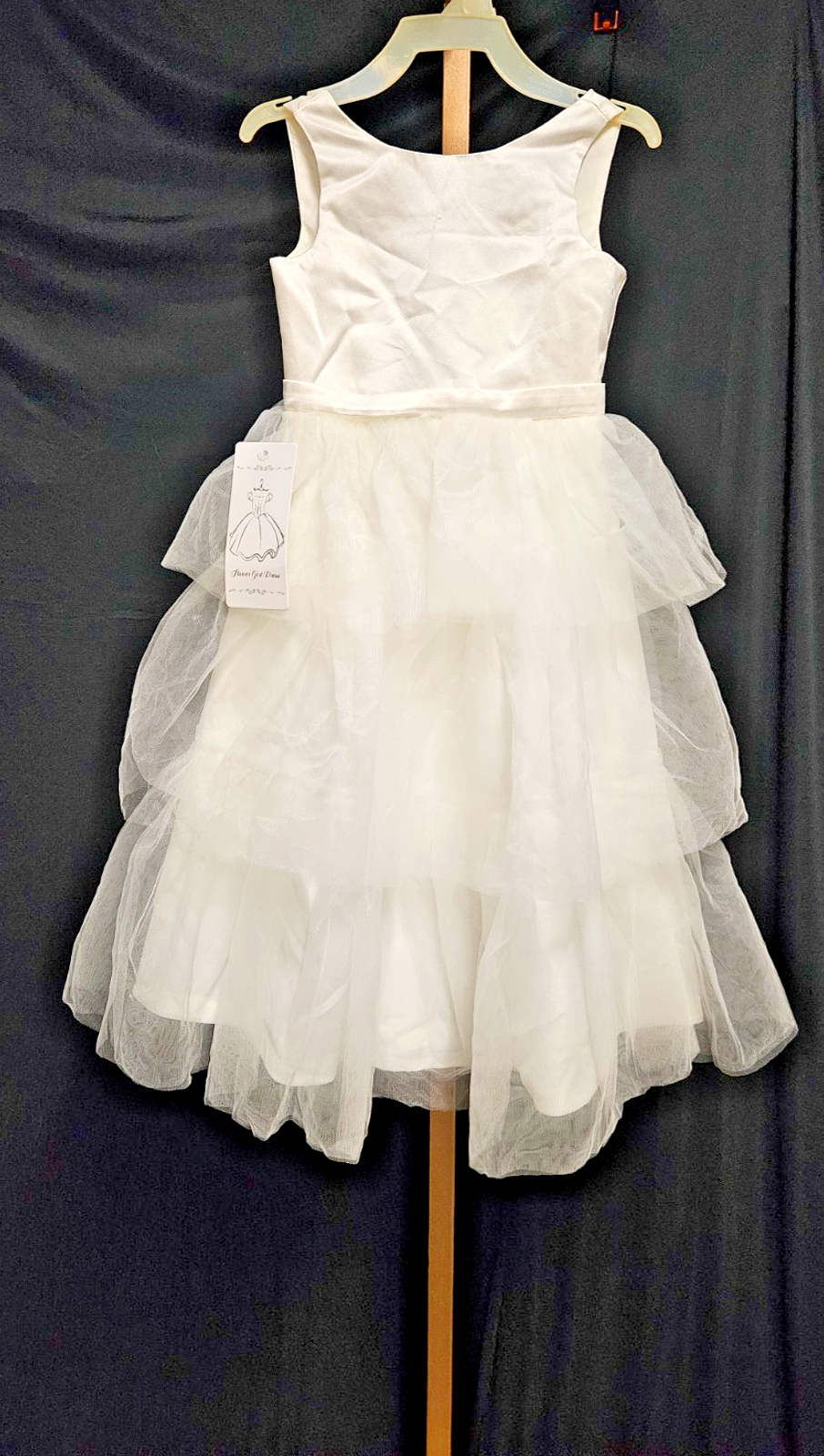 TODDLER SZ 2/3 T SLEEVELESS IVORY BOW BACK, RUFFLED TOOL FLOWERGIRL/PAGENT DRESS