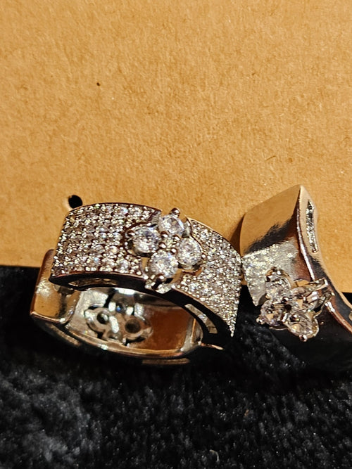 18k WHITE GOLD PLATE OVER STAINLESS CUBIC ZIRCONIA DOUBLE SIDED EARRING