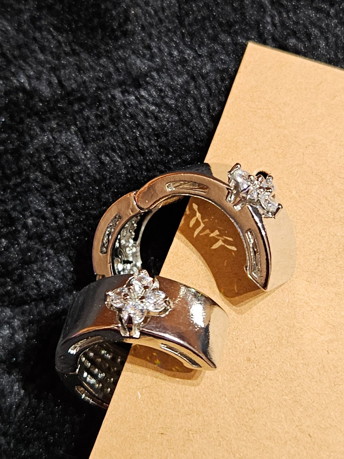 18k WHITE GOLD PLATE OVER STAINLESS CUBIC ZIRCONIA DOUBLE SIDED EARRING