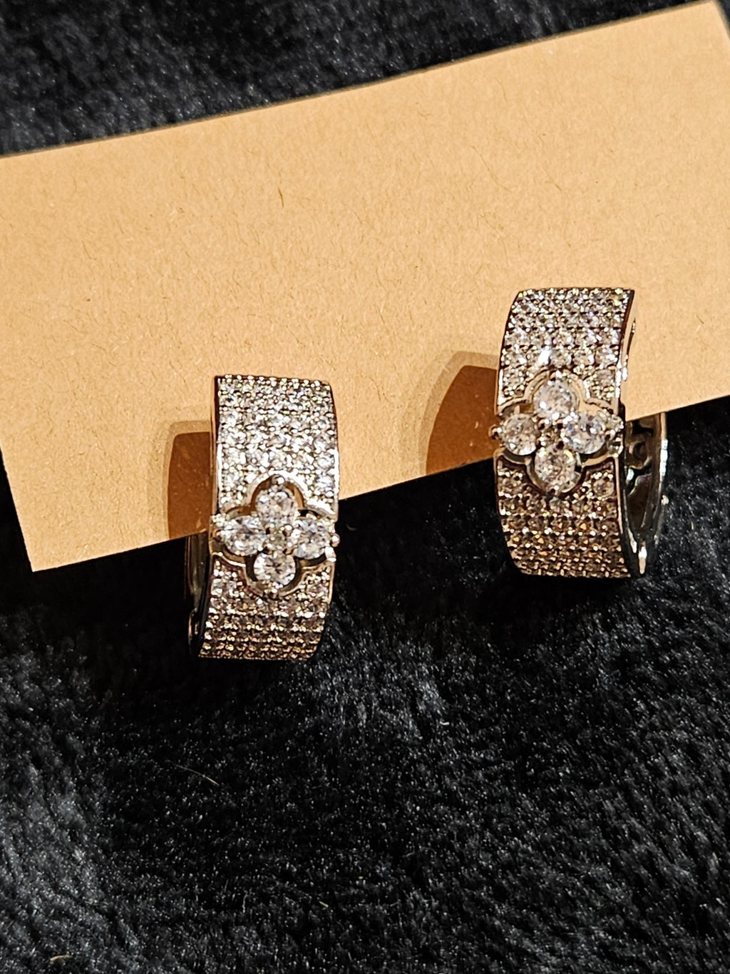 18k WHITE GOLD PLATE OVER STAINLESS CUBIC ZIRCONIA DOUBLE SIDED EARRING