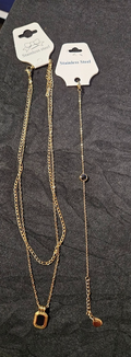 10K YELLOW GOLD PLATE OVER STAINLESS STEEL SIMULATED BLK ONYX SET