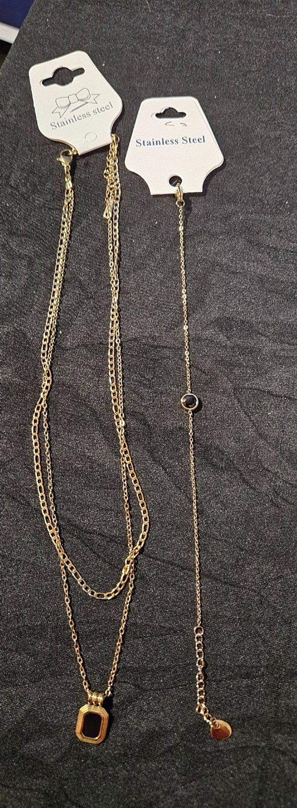 10K YELLOW GOLD PLATE OVER STAINLESS STEEL SIMULATED BLK ONYX SET