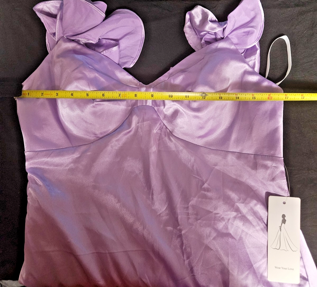 SIZE 8/10 M SHORT SATIN RUFFLED FORMAL COCKTAIL/PROM GOWN NWT LAVENDAR/PINK