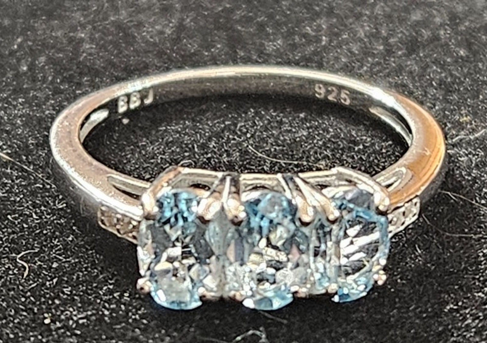 925 STERLING SILVER 3 STONE AQUAMARINE/CUBIC ZIRCONIA SIZE 6.5 RING