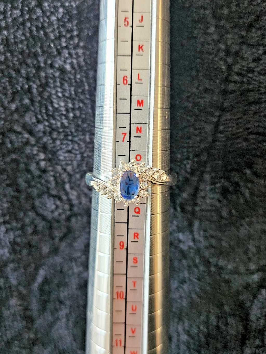 WOMEN'S BLUE CRYSTAL PURE SILVER OVER BRASS OVAL BYPASS RING SZ 8
