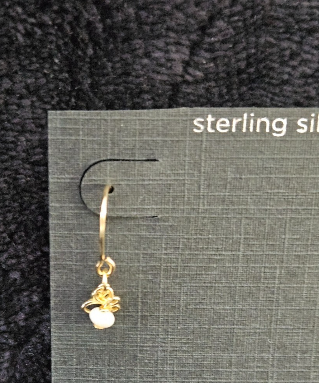 SILVER TREASURES PAW PRINT 14K YELLOW GOLD OVER SILVER DROP EARRINGS