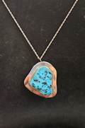NATIVE AMERICAN HAND MADE STERLING TURQUOISE PENDANT & CHAIN ARTIST INITIAL