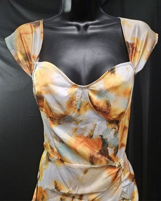 Illusion Tye Dye Midi Dress Ruched & Slit Cider XL