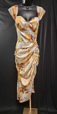 Illusion Tye Dye Midi Dress Ruched & Slit Cider XL