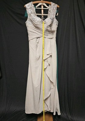 WOMEN'S SIZE 6 SILVER & LACE CHIFFON ZIP FORMAL/PROM GOWN USED 1X