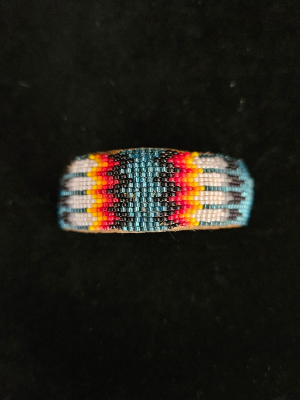 NATIVE AMERICAN NAVAJO LOOM BEADED ON LEATHER PONYTAIL BARRETTE GREEN