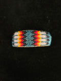 NATIVE AMERICAN NAVAJO LOOM BEADED ON LEATHER PONYTAIL BARRETTE GREEN