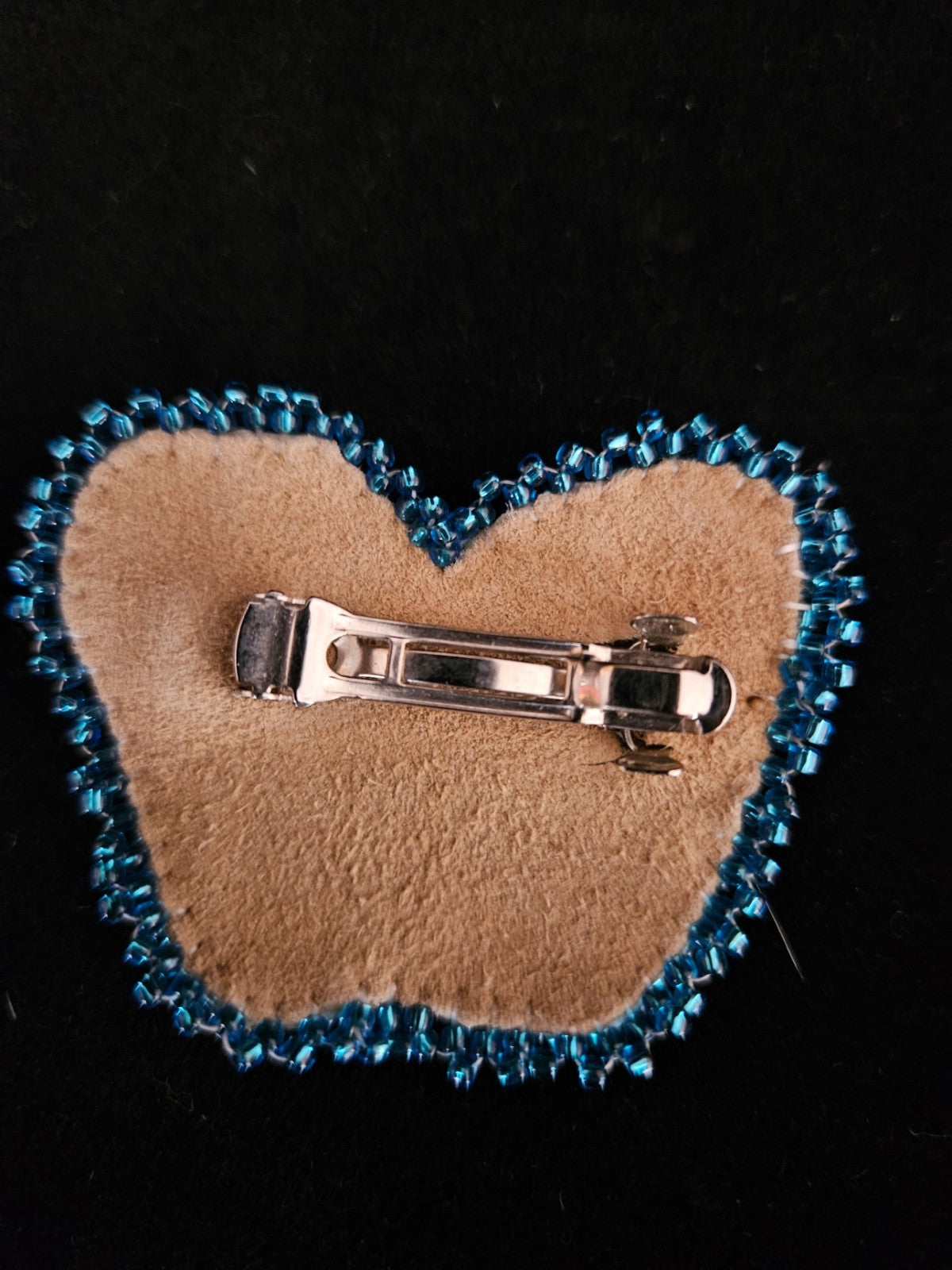 NATIVE AMERICAN HANDMADE BEADED BLUE/GREEN BUTTERFLY BARRETTE BY V. MOHAWK