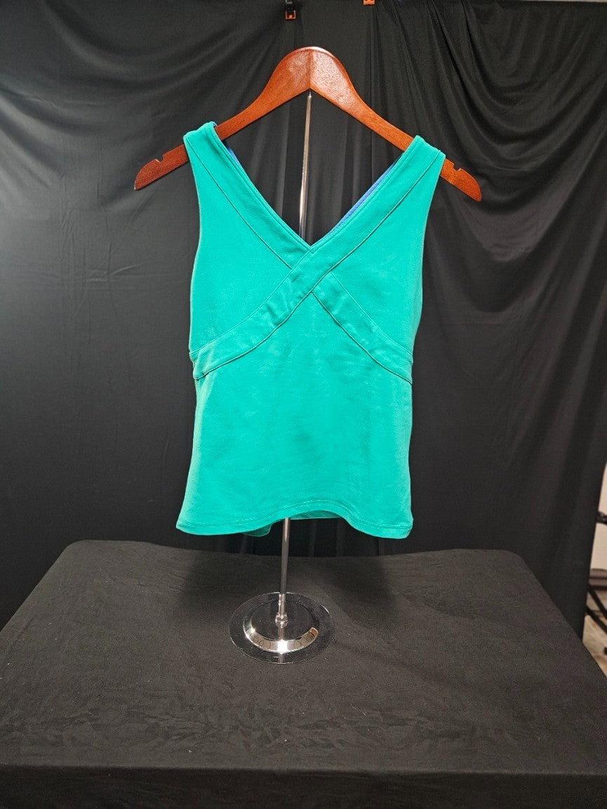 LULULEMON TEAL& BLUE TANK/BRA SLEEVELESS CRISS CROSS TOP SZ 8