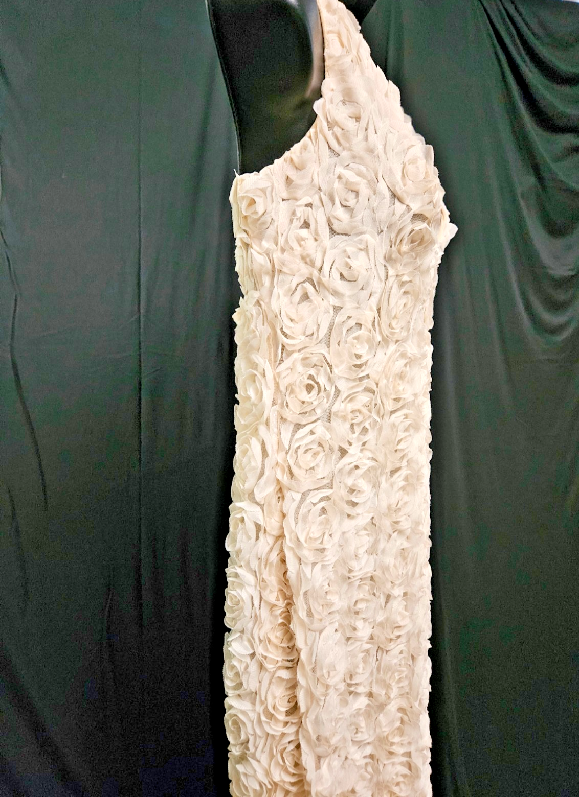 SHEIN LONG BEIGE ROSE FLORAL JACQUARD SLIM FIT GOWN SIZE LARGE SCOOP NECKLINE