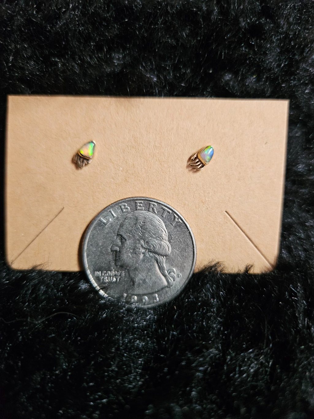 NATIVE AMERICAN 12K GF OVER STERLING OPAL BEAR PAW EARRINGS VERY SMALL!