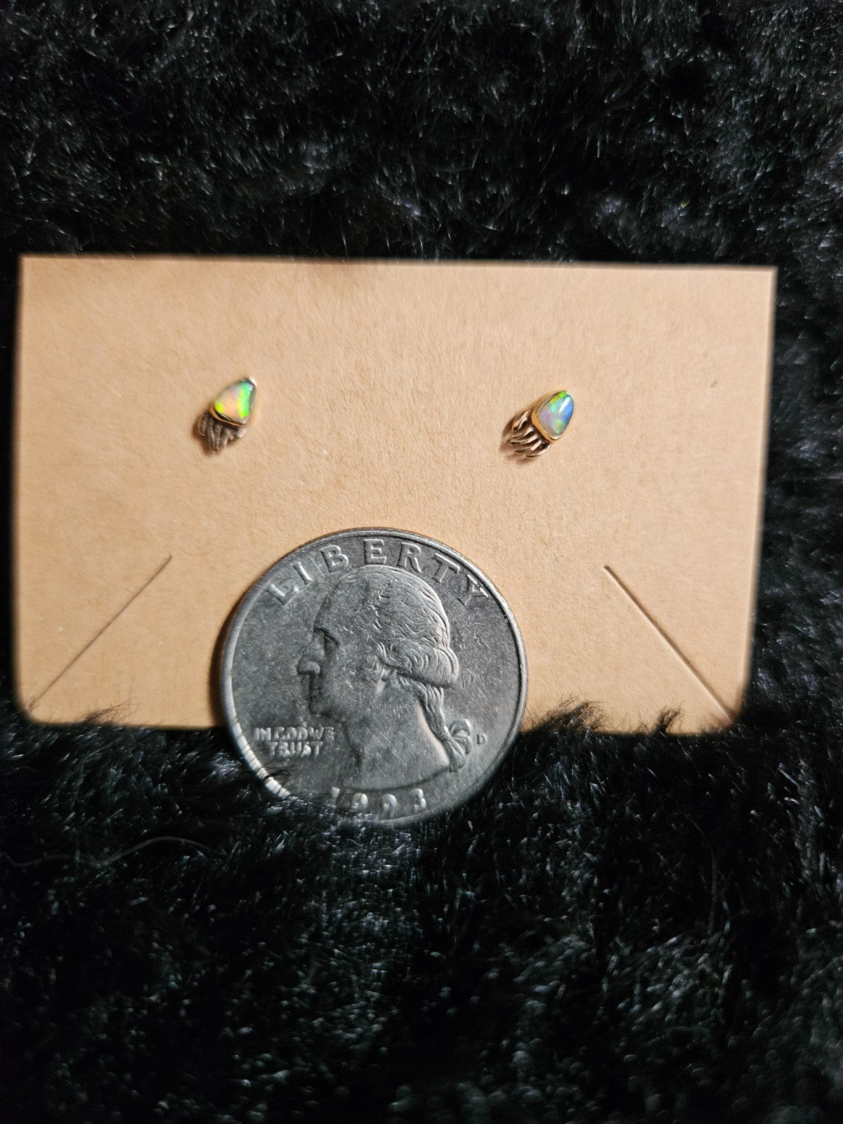 NATIVE AMERICAN 12K GF OVER STERLING OPAL BEAR PAW EARRINGS VERY SMALL!