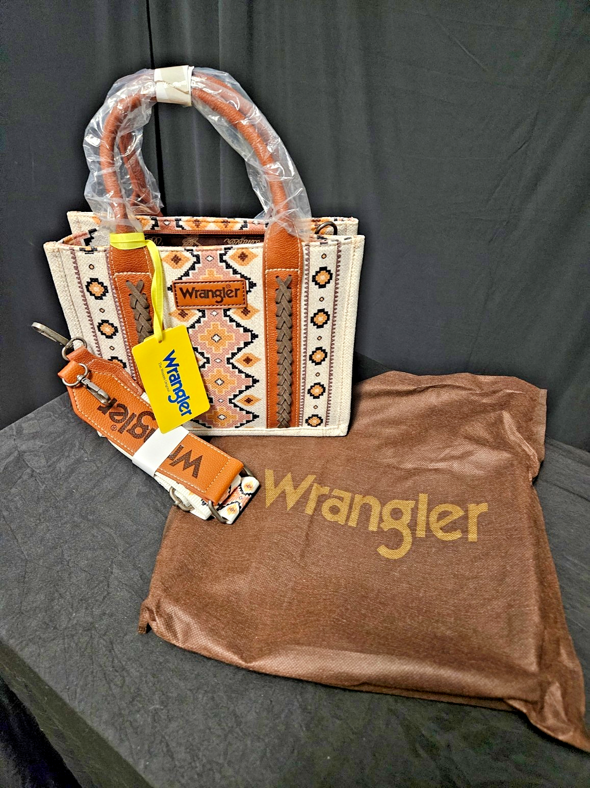 WRANGLER SOUTHWESTERN  CANVAS SMALL CROSSBODY TOTE WHIPSTITCH GUITAR STRAP NWT