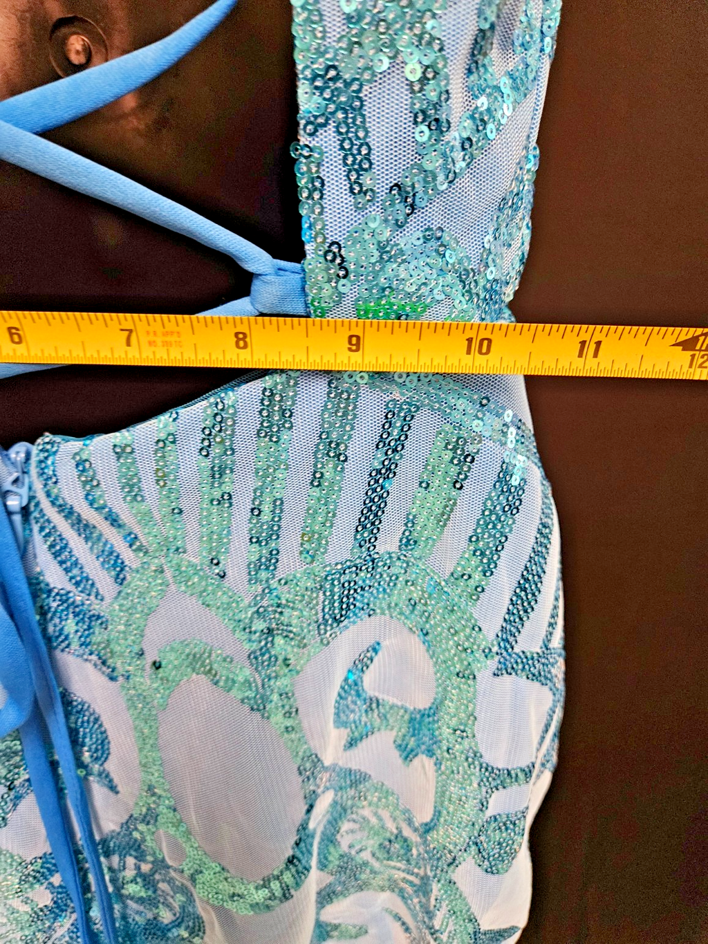 FAERIESTY SIZE SMALL BLUE SEQUINED FORMAL STRAPPY CORSET/ZIP MINI DRESS NWT