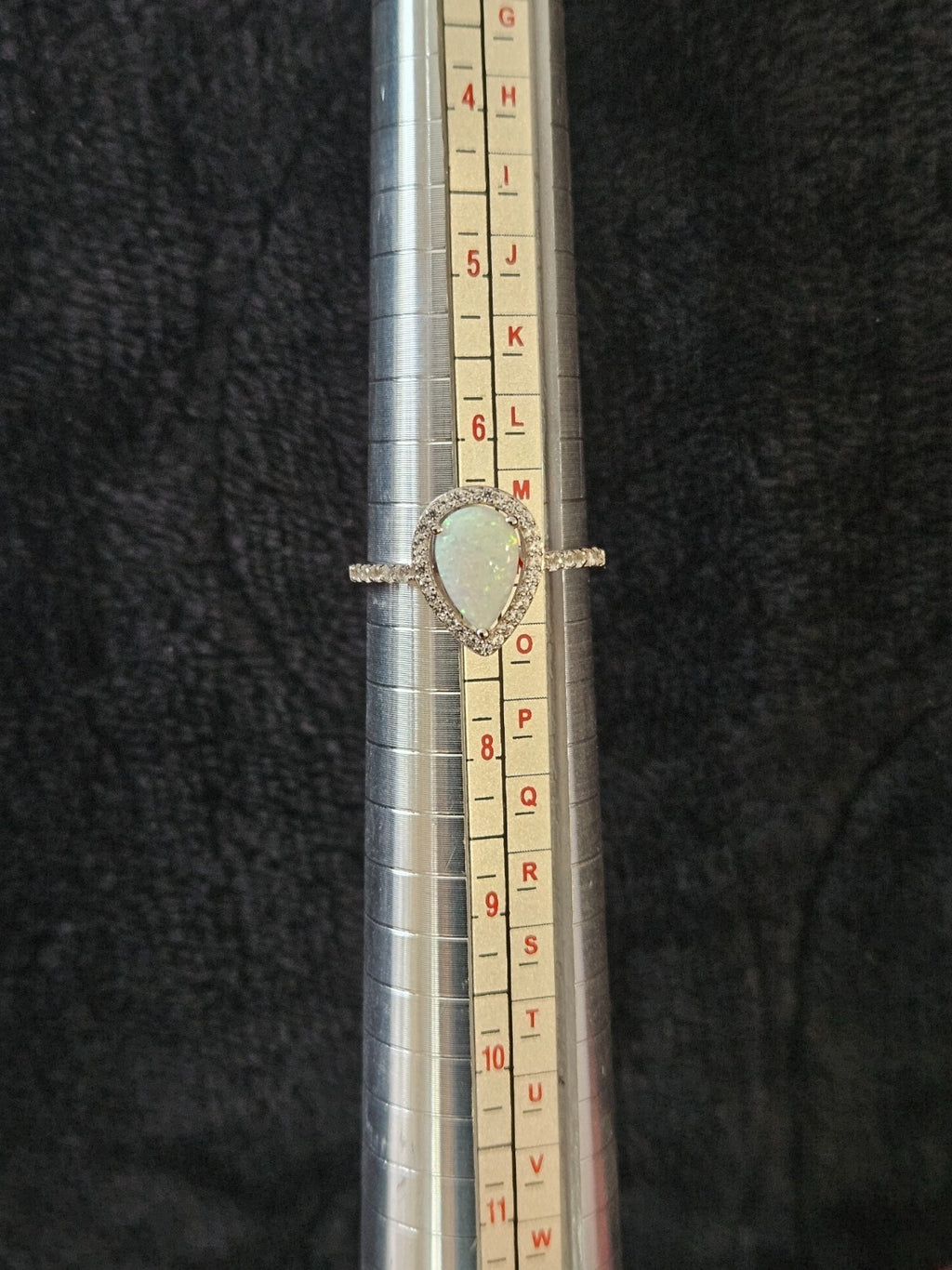 Womens Lab Created White Opal Sterling Silver Pear Halo Cocktail Ring Size 7