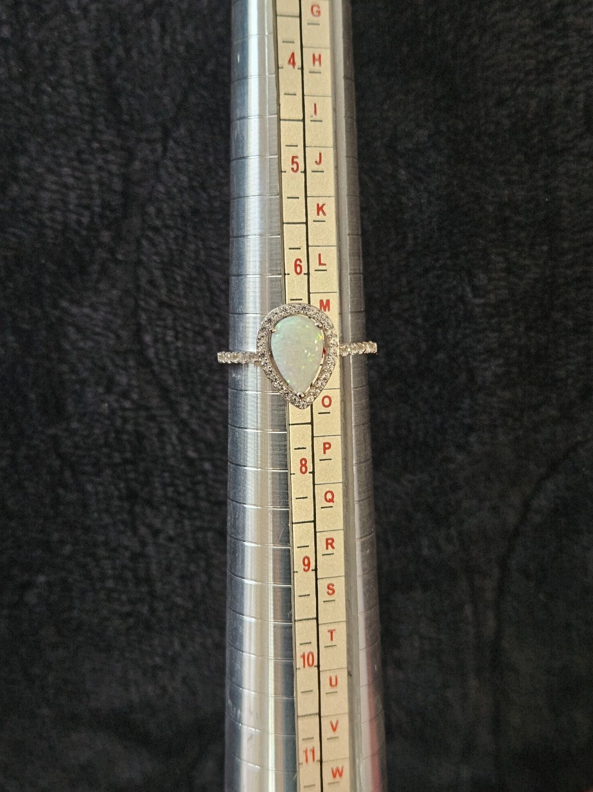 Womens Lab Created White Opal Sterling Silver Pear Halo Cocktail Ring Size 7