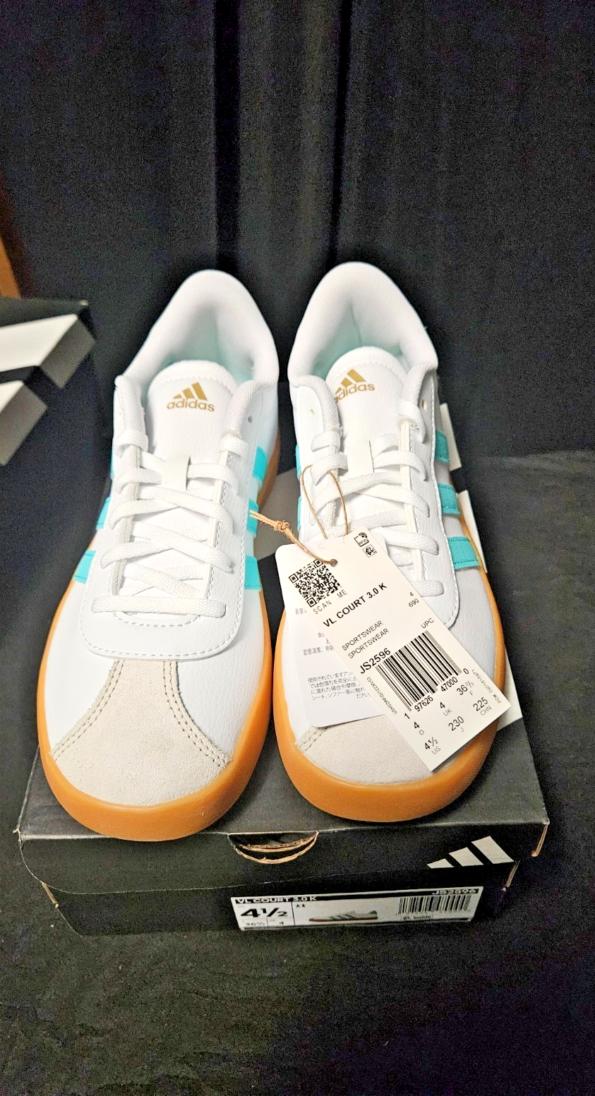 WOMEN'S ADIDAS VL COURT 3.0 K JS2596 TENNERS SIZE 4.5 NIB RUNS LG