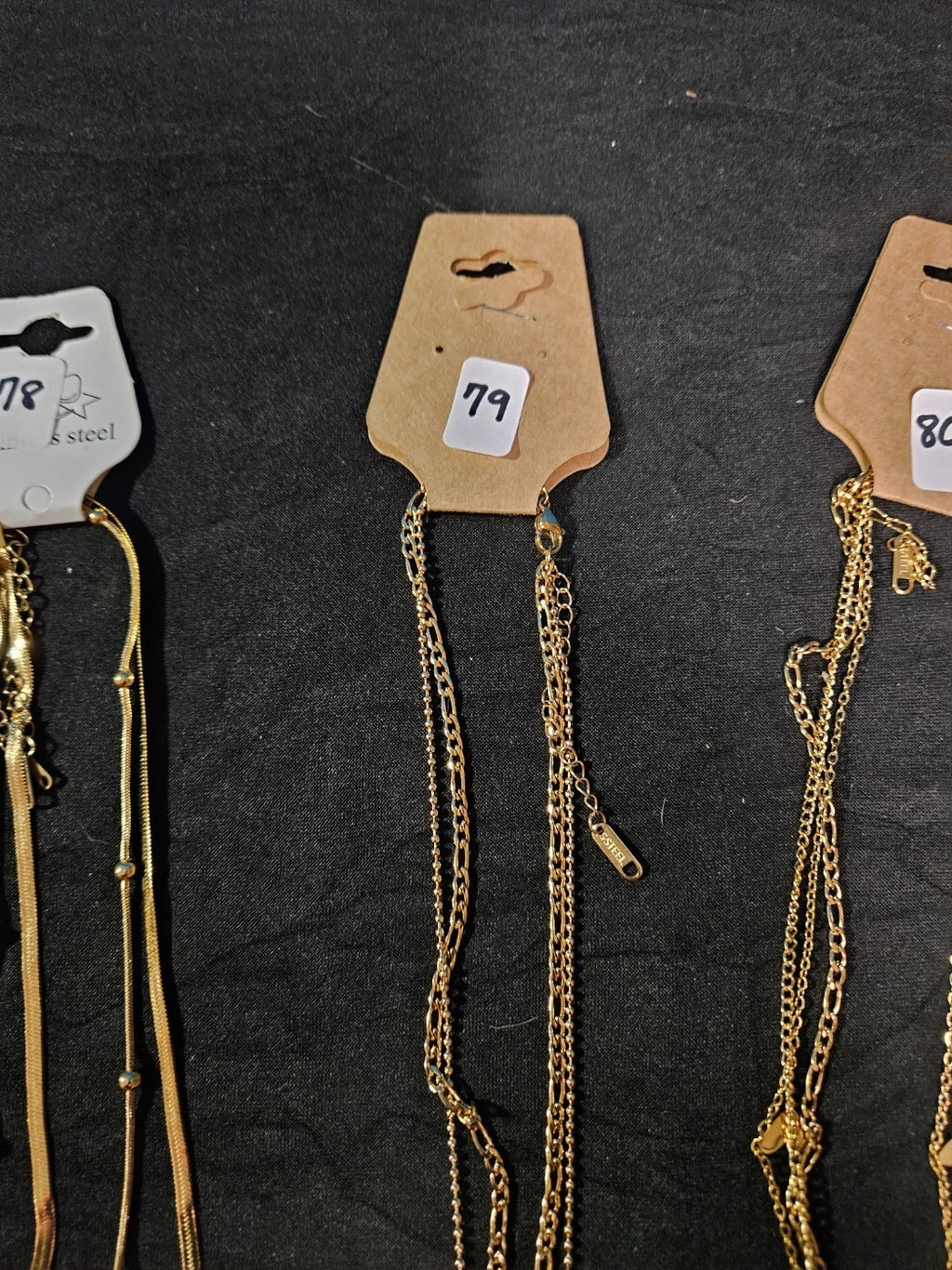 10K GOLD PLATE OVER STAINLESS DOUBLE/TRIPLE STRAND ASSORTED NECKLACE