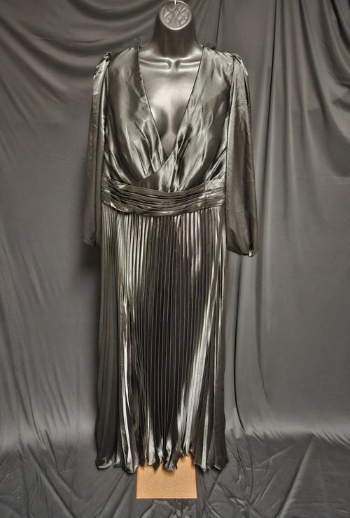 BEAUTIFUL WOMEN SZ 20 BLACK SATIN PLEATED/CORSET FORMAL GOWN NWT