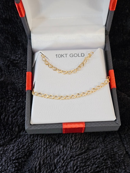 10K  SOLID YELLOW GOLD 2 PC. HEART LINK BRACELET 7.5 IN /NECKLACE 18 IN.