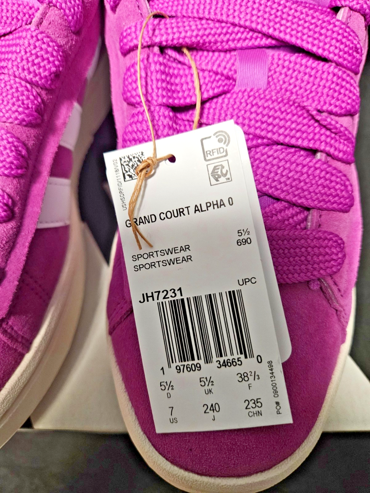WOMEN'S ADIDAS SIZE 7 GRAND COURT ALPHA SZ 7 PURPLE/PINK TENNERS NIB XTRA LACES