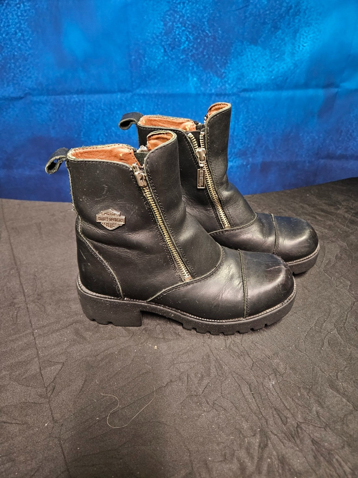WOMEN'S HARLEY DAVIDSON RIDING BOOTS SIZE 6 BLACK LEATHER SIDE ZIP