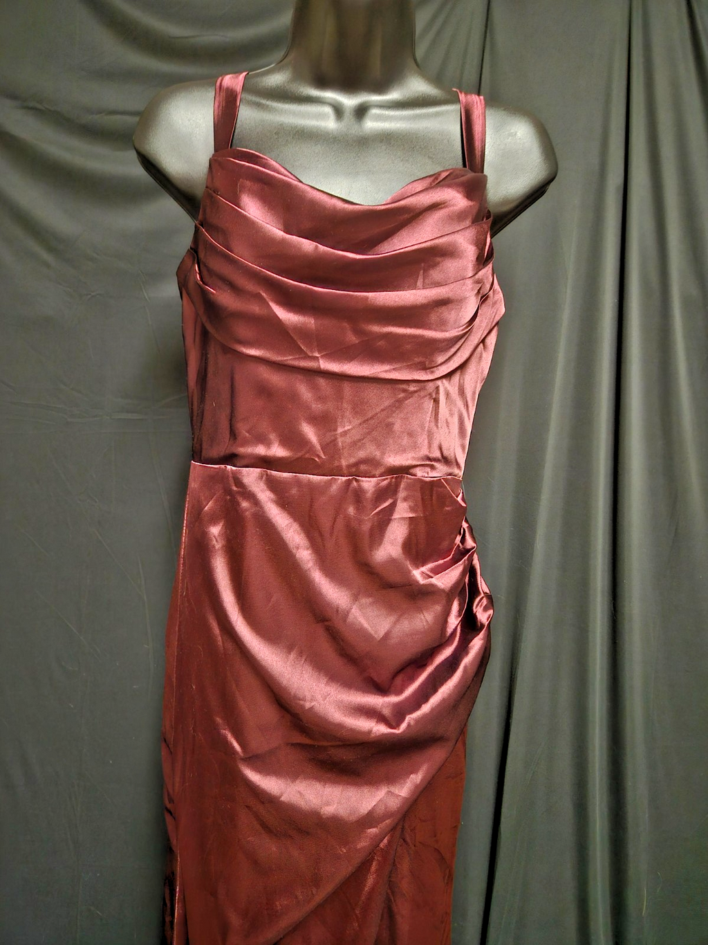 SIZE SMALL SATIN TANK/CORSET ROUCHED WINE FORMAL GOWN NWT