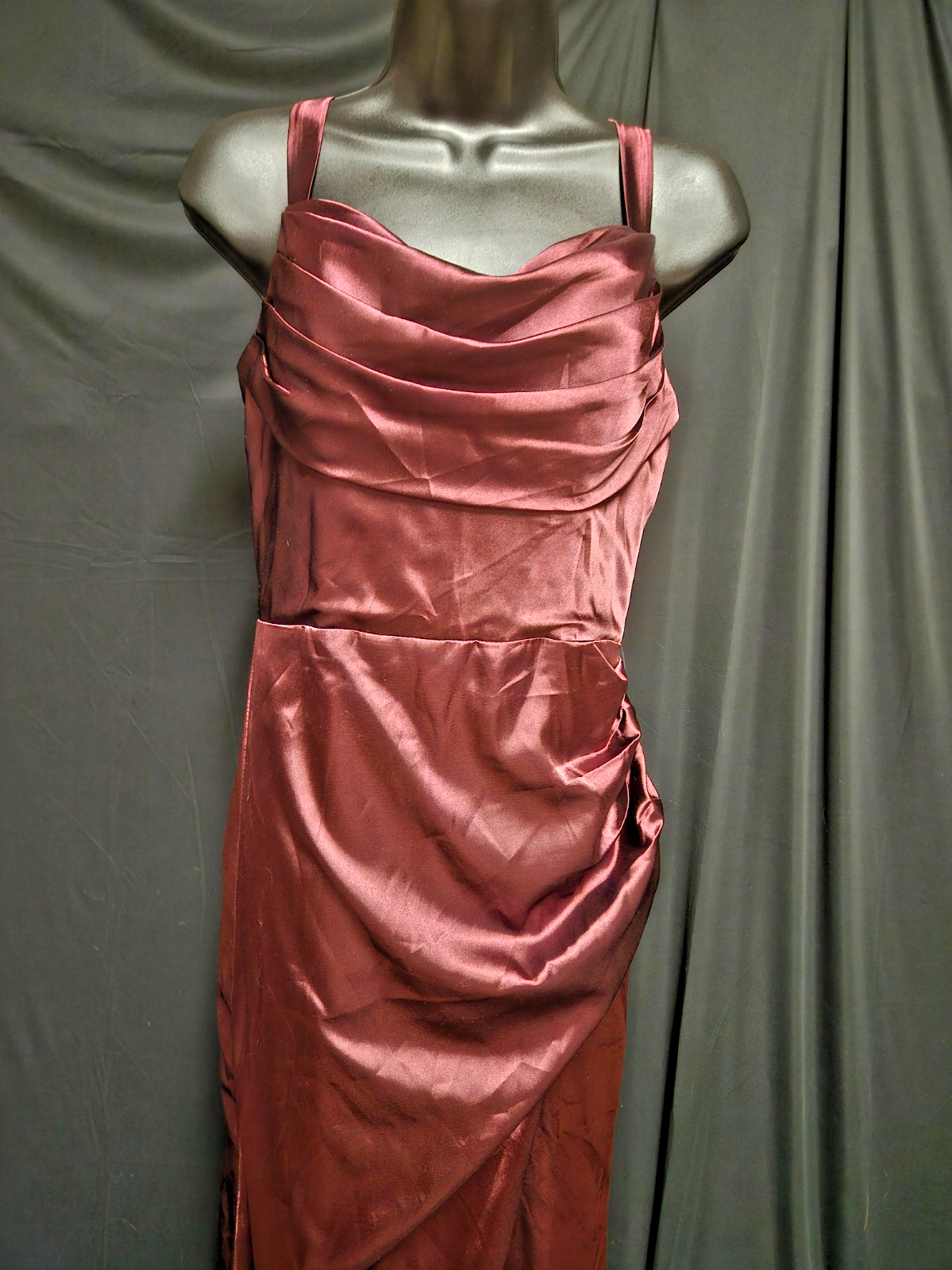 SIZE SMALL SATIN TANK/CORSET ROUCHED WINE FORMAL GOWN NWT