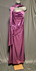 PURPLE/WINE SATIN STRAPLESS PROM/FORMAL GOWN W/SCARF SIZE 8/10 BONING NWT