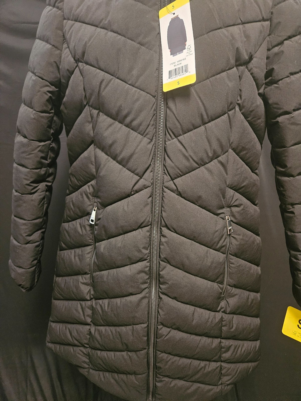 DKNY BLACK WOMEN'S DETACHABLE HOOD LONG PUFFER JACKET SZ S NWT