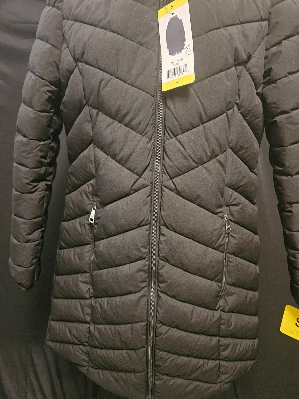 DKNY BLACK WOMEN'S DETACHABLE HOOD LONG PUFFER JACKET SZ S NWT