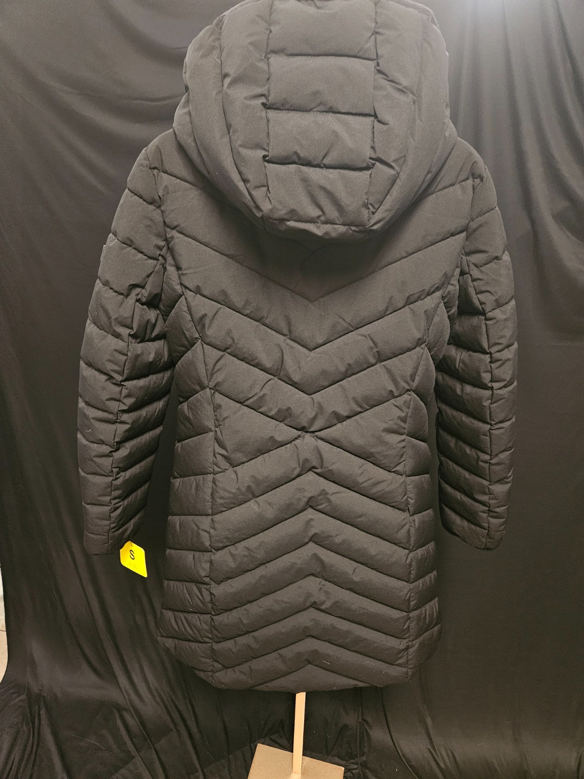 DKNY BLACK WOMEN'S DETACHABLE HOOD LONG PUFFER JACKET SZ S NWT