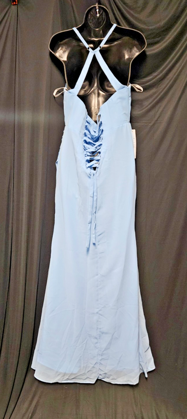 Lt. BLUE COWL-NECK ROUCHED MAXI CHIFFON FORMAL/PROM GOWN SIZE 8/10 NWT