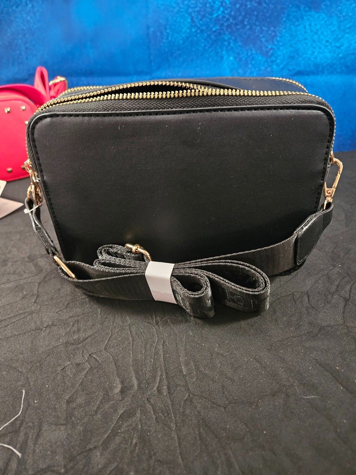 VALENTINO ORLANDI VEGAN LEATHER BLACK CAMERA BAG CROSSBODY GOLD HARDWARE