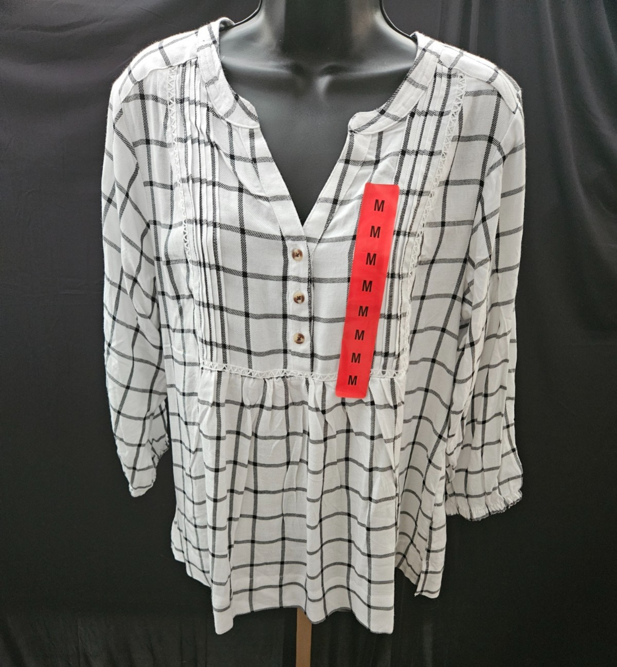 WRANGLER WOMEN SZ M BLK/WHITE FLANNEL BLOUSE NWT