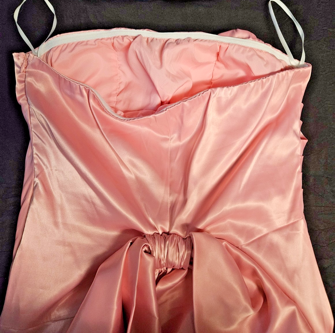 CIDER FORMAL PINK SATIN STRAPLESS GOWN FLOWING BOW SIZE LARGE NWT