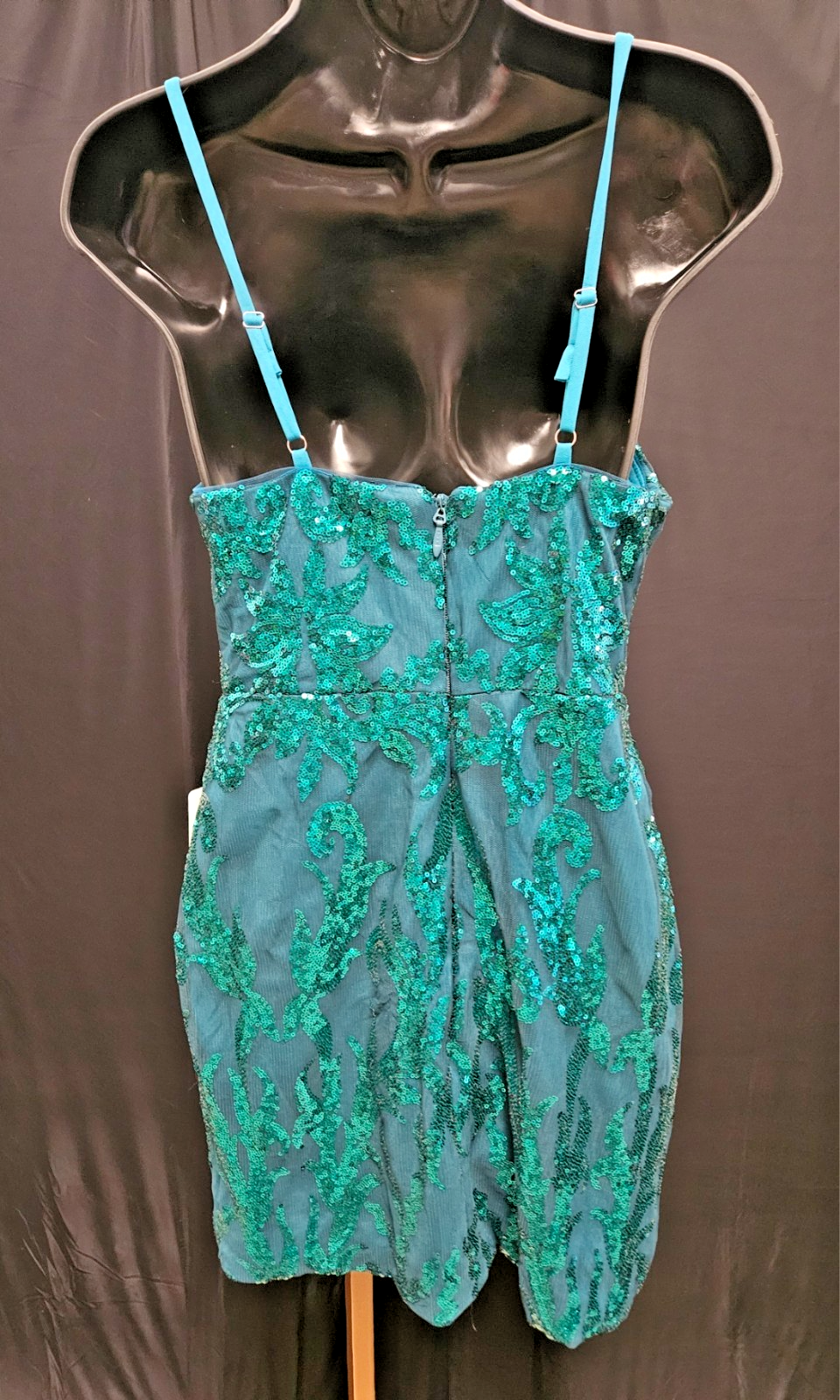 FAERIESTY TEAL/GREEN SEQUINED SHORT STRAPPY MINI DRESS SIZE SMALL NEW WITH TAGS